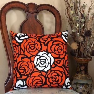 Handcrafted Ankara Print Rose Clustered Throw Pillow